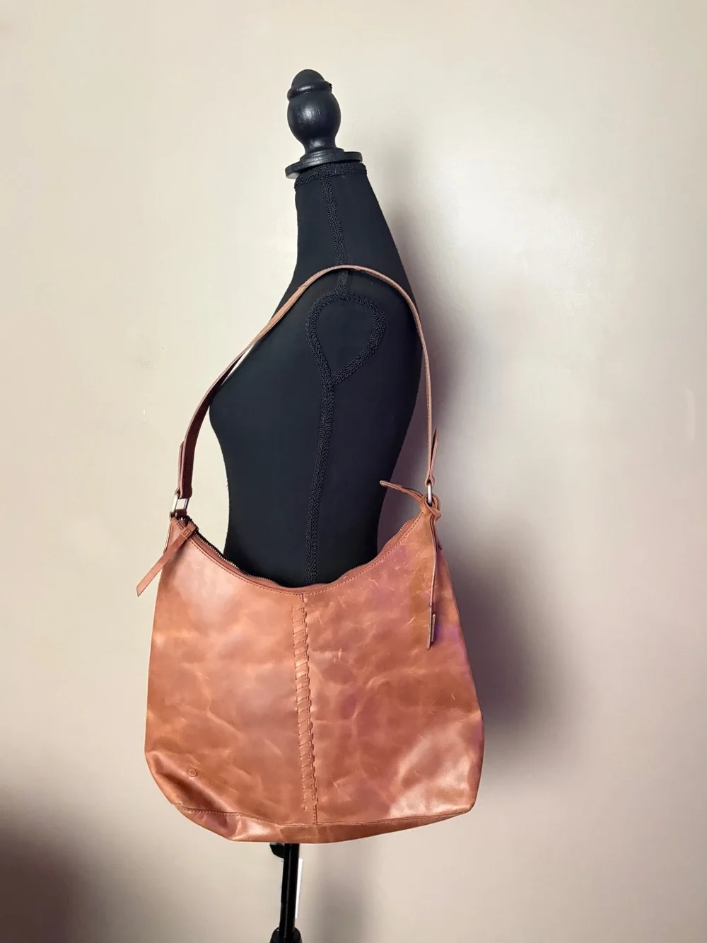 Born whipstitch faux leather hobo bag distressed shoulder purse whipstitch boho